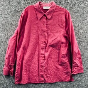 Worthington Womens Shirt XL Linen Blend Pink Button Up Career Minimalist Classic